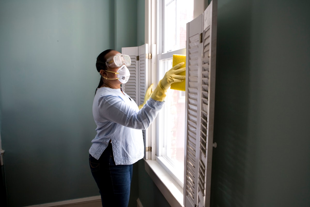 Persona limpiando una superficie en casa